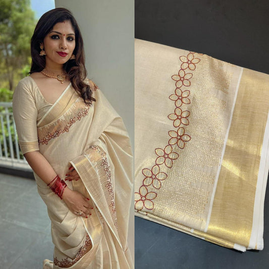 Flower shed golden tissue embroidered saree