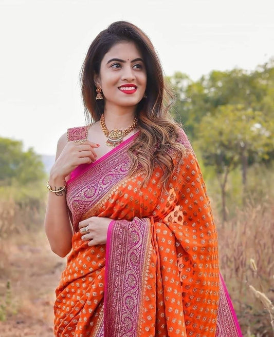 Banarasi Jacquard Soft Lichi Silk Saree With blouse Piece