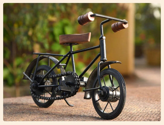 Wooden and Wrought Iron, Small Miniature Cycle-Bicycle (9x7x3 inch, Black)