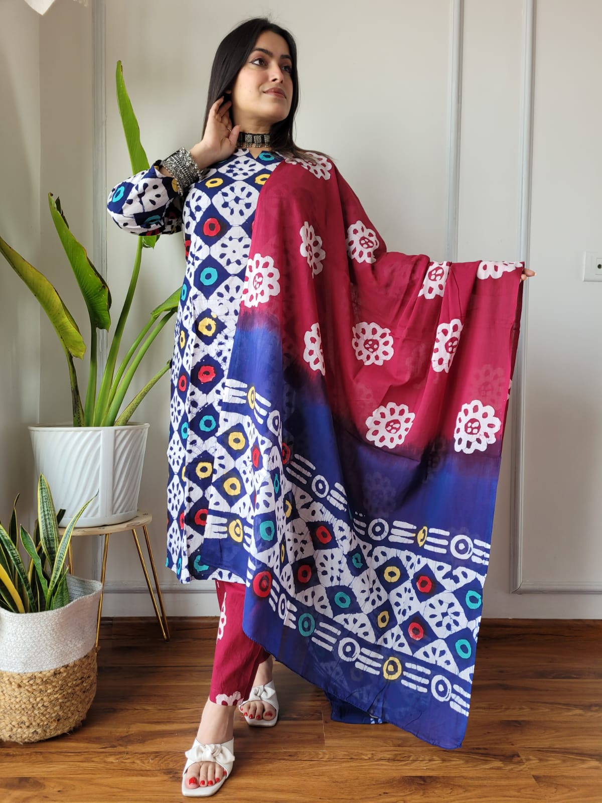 Premium Hand Block Printed Stitched Cotton  With Cotton Dupatta