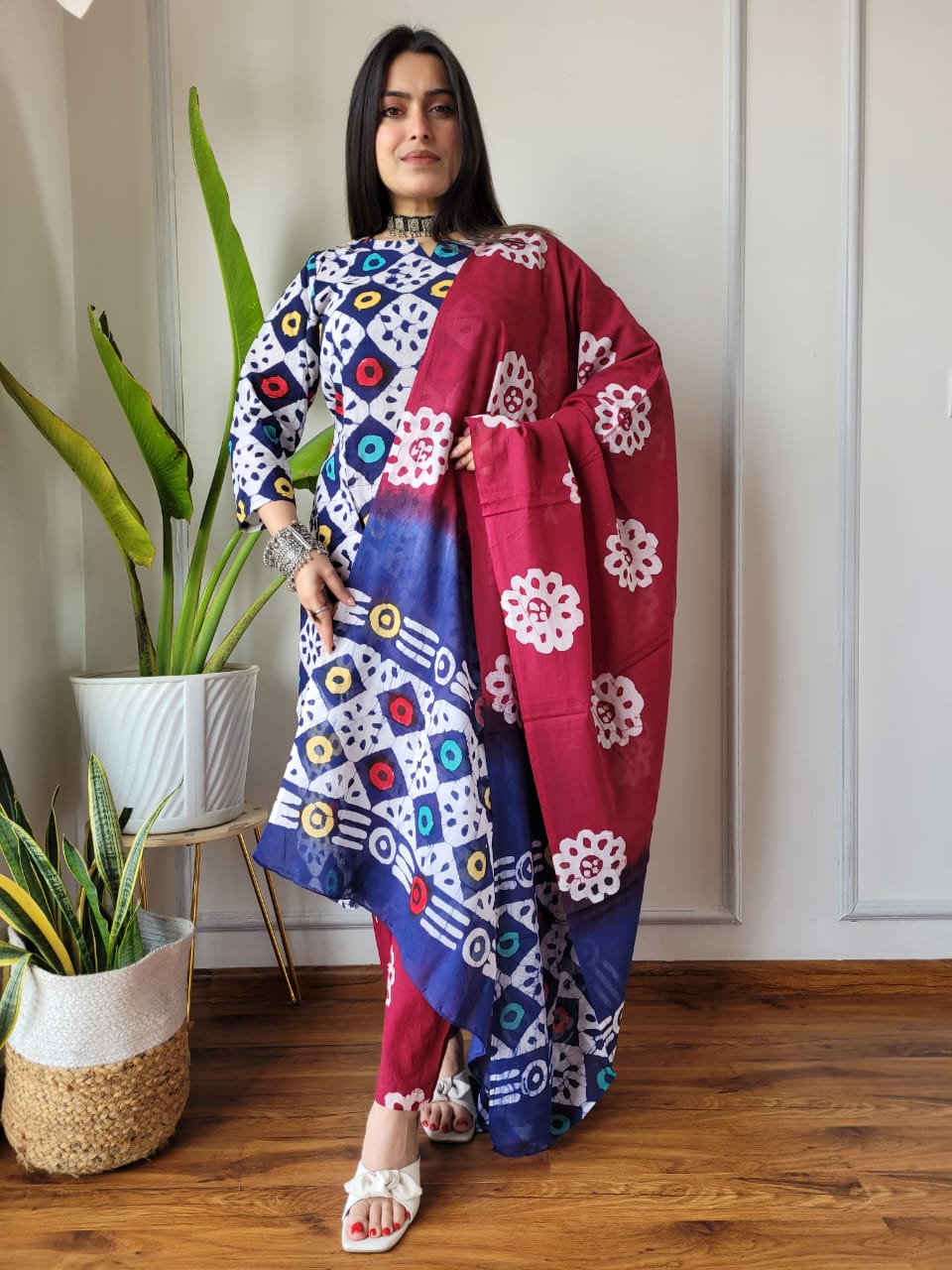 Premium Hand Block Printed Stitched Cotton  With Cotton Dupatta