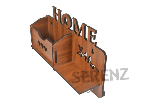Serenz Home Side Shelf Wooden Key Holder (Brown, 7 Hooks)
