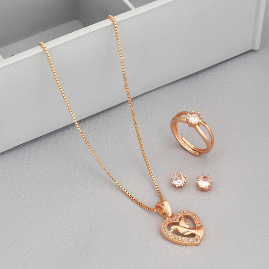 Cubic Zirconia Gold-plated Plated Stainless Steel Necklace Set