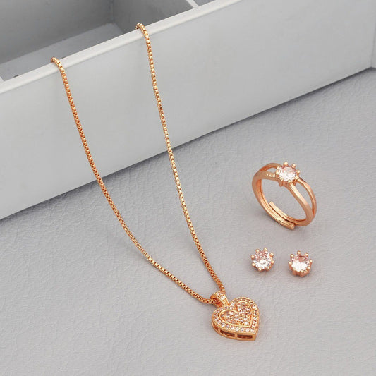 New Rose Gold Plated Alloy Chain Pendant With Ring & Earring