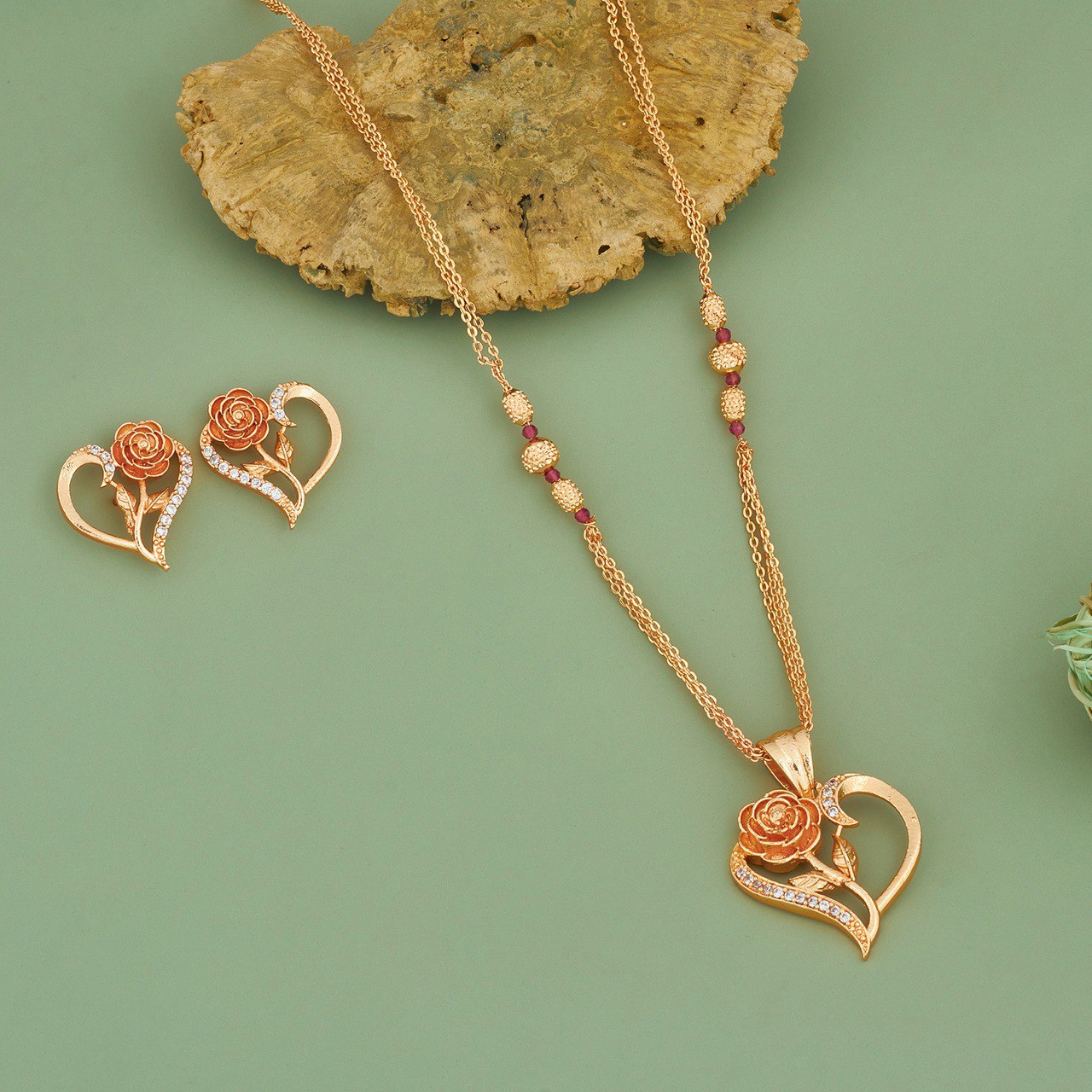 Gold-Plated Alloy Rose Gold Jewel Set For Women