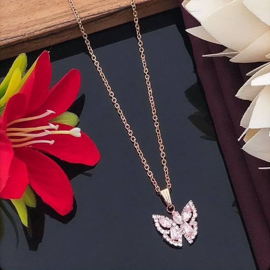 Rose Gold Plated Stainless Steel CZ dazzling Chain Pendant