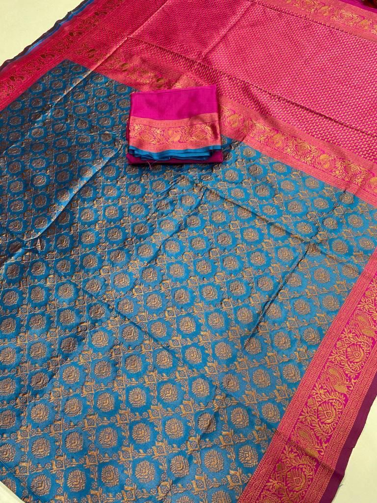 Kaveri Pattu Kanchipuram Banarasi Silk Saree With Plain Unstitched Blouse Piece