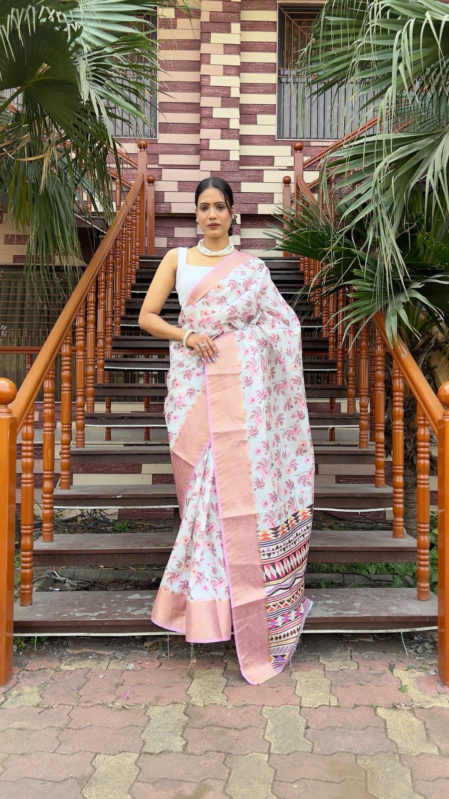 Light Pink Color Premium Collection Digital Print in Dola Silk Saree with Golden Zari Work & Jacquard Border