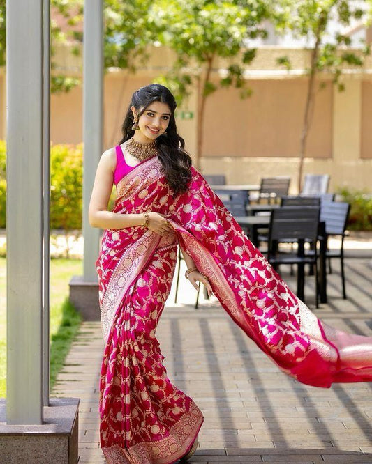 Dark Pink Pure Banarasi Silk Saree