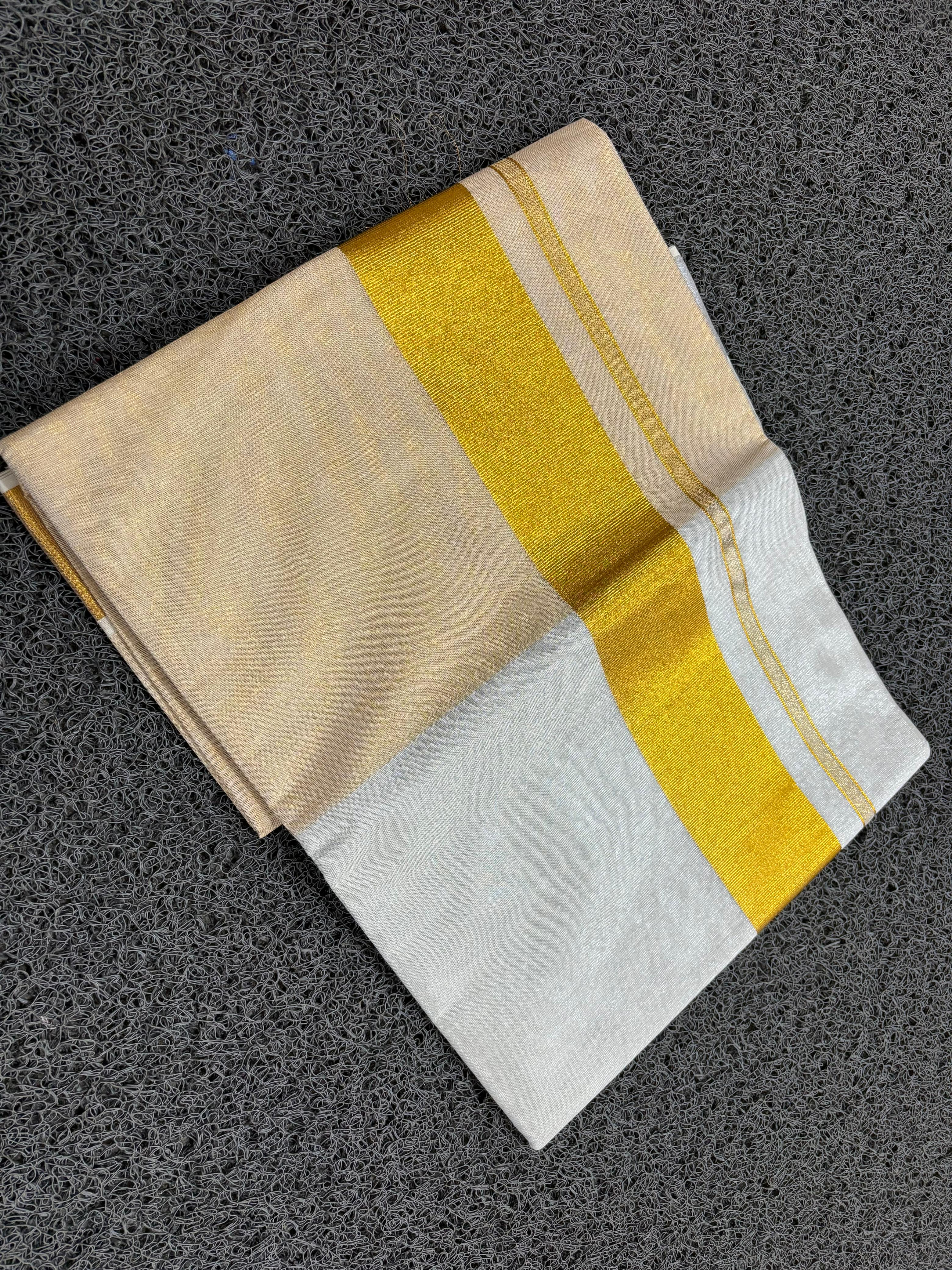 Kerala Tissue Saree-Ready to Wear - Half Silver Tissue and Half Golden Tissue Saree-Premium Quality