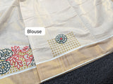 Kerala Drill dot design embroidered saree handloom shade golden tissue