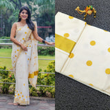 Golden Polka Cotton Saree-Polka Design-Kerala Cotton Saree