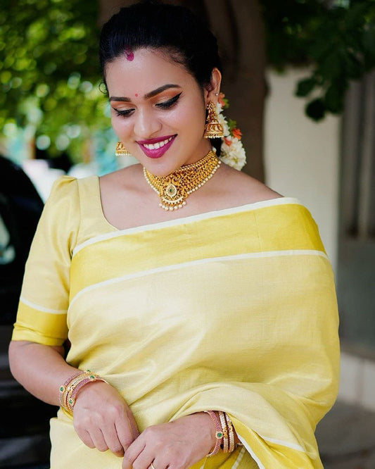 Golden Tissue Saree-Kerala Traditional Tissue Saree | Bridal Tissue Saree