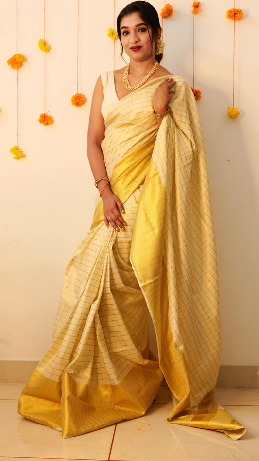 Gold tissue saree with plain border