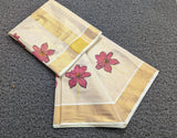 Digital flower print golden tissue saree handloom shade tissue