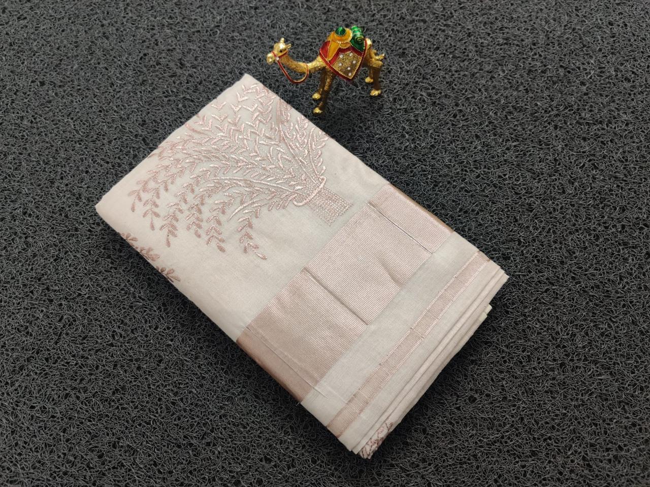 Kerala Rose Gold Nelkathir Tissue Handloom Finish Saree