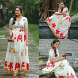 Big red and golden flowers Cotton Pattu Pavada Stitched or Blouse material ,Traditional Girls clothing, Handmade ,Onam, Christmas, Pooja wear