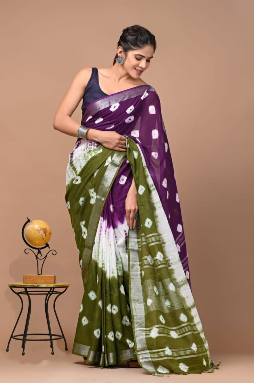 Bagru Block Print Cotton Linen Sarees With Blouse - Various Patterns