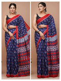 Hand Block Printed Pure Cotton Saree - Various Patterns