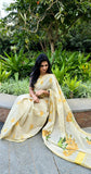 Pure Handloom Kerala cotton - Golden Shower Flower design - Ready to wear saree