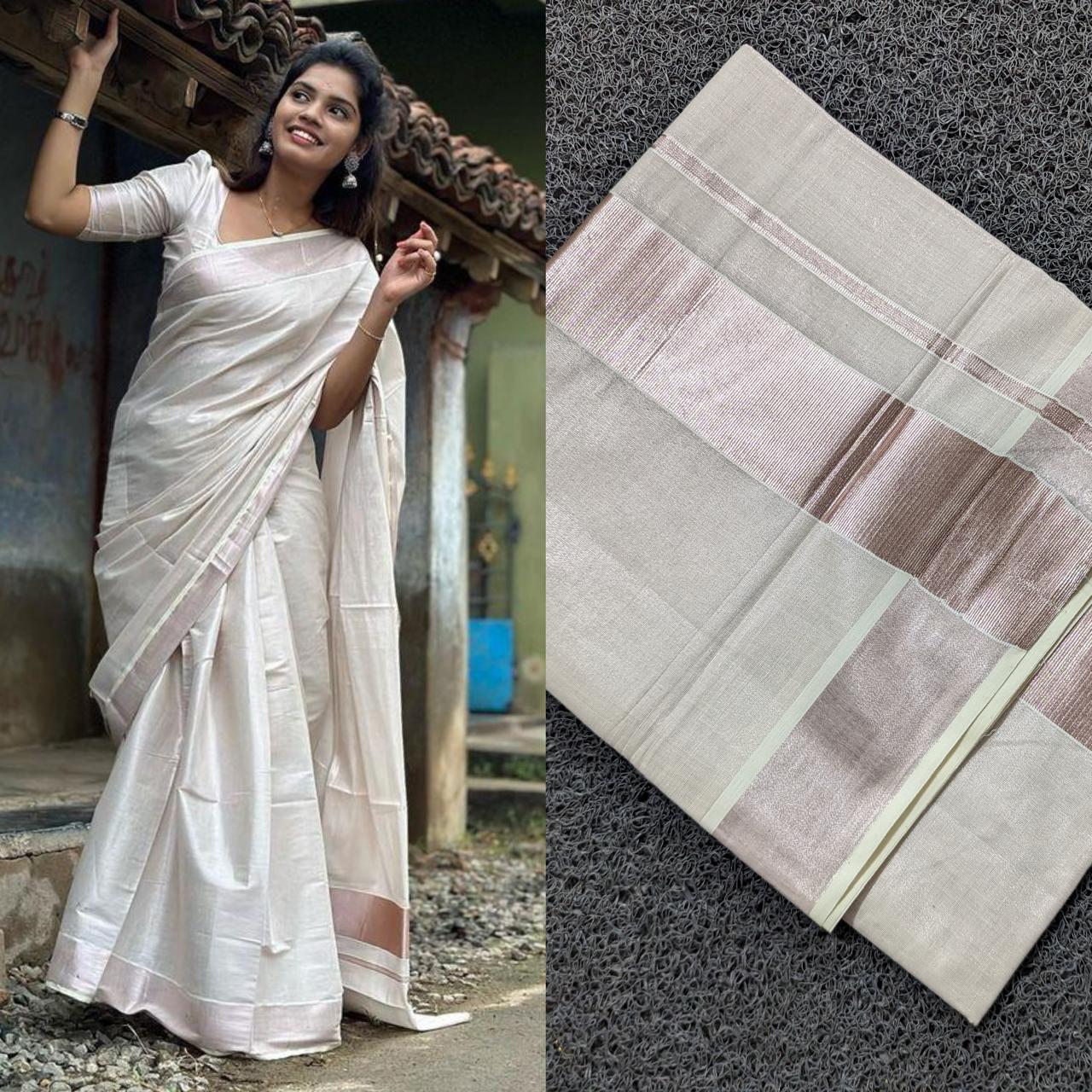 Pranika rose gold tissue saree