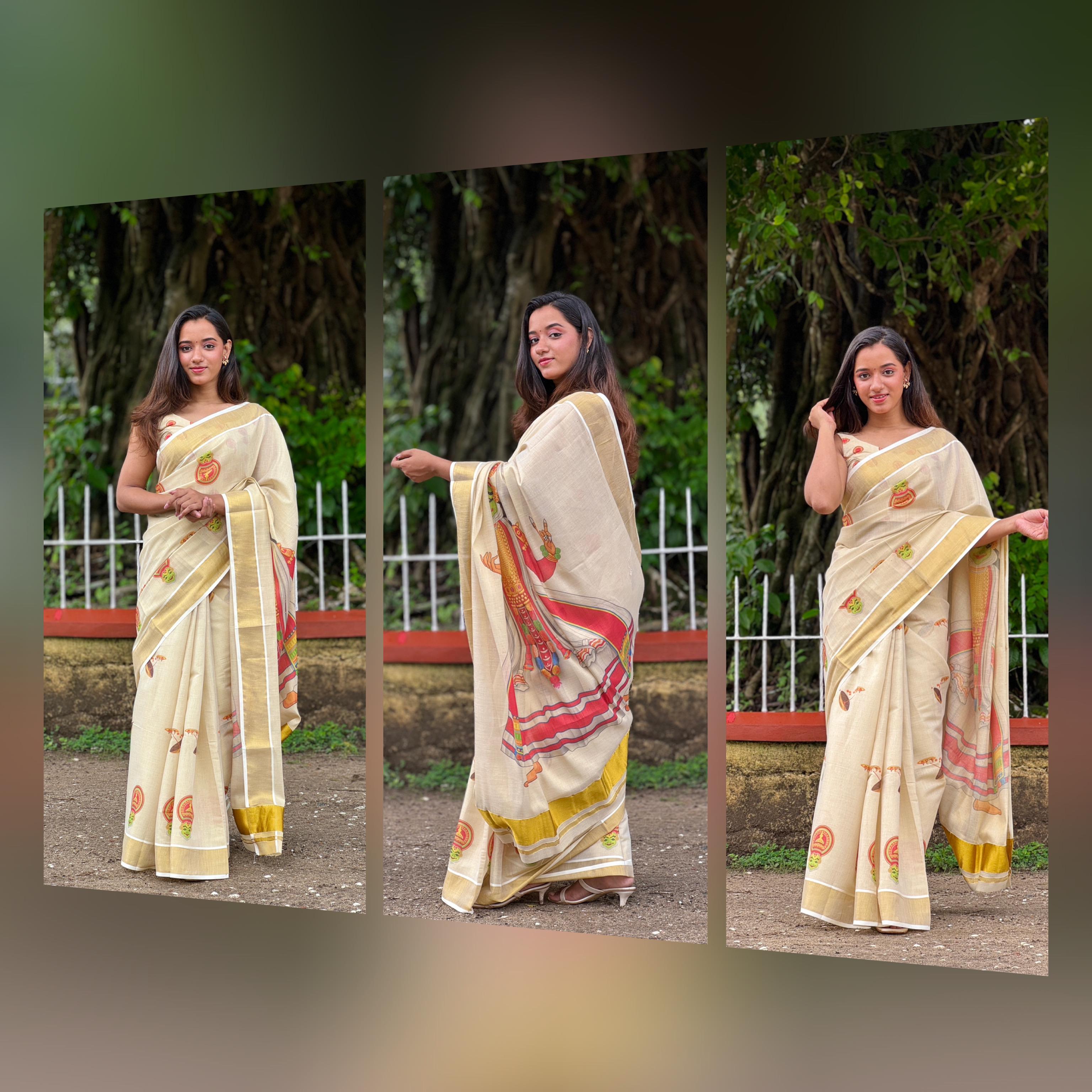 Kathakali digital print saree with blouse designs