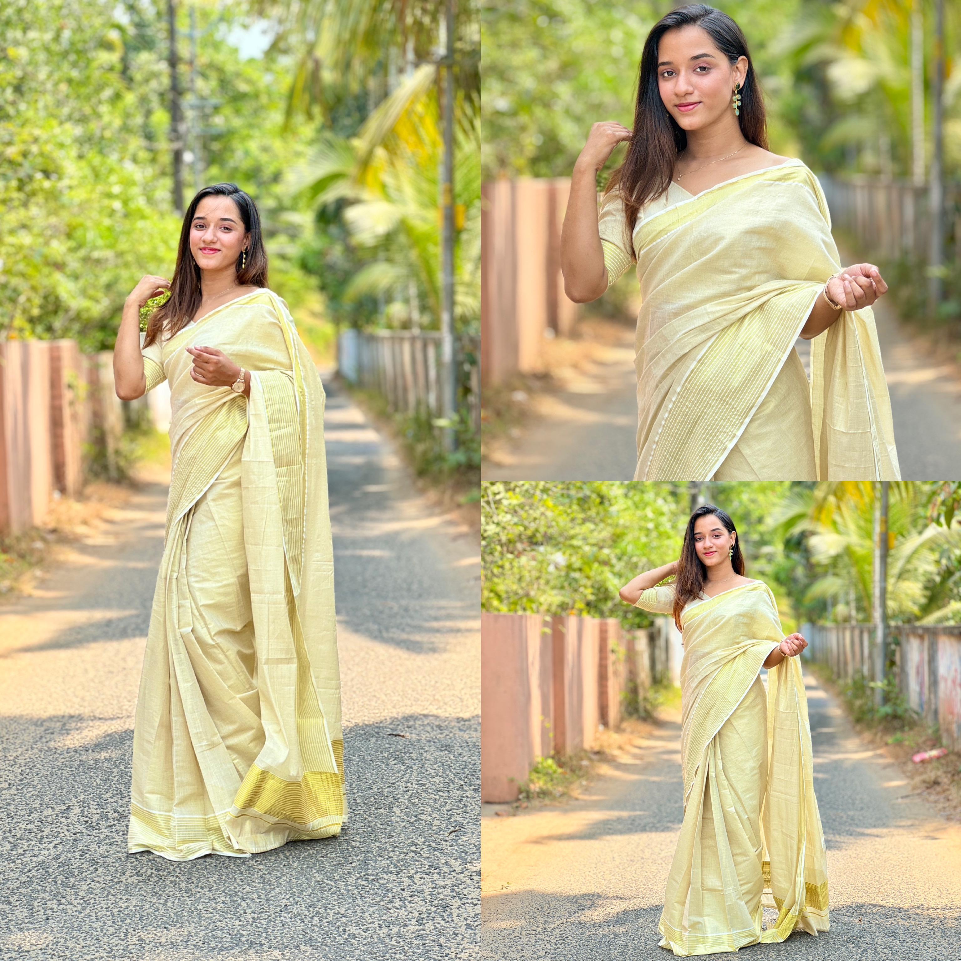 Border lines golden tissue saree - Ready to Wear