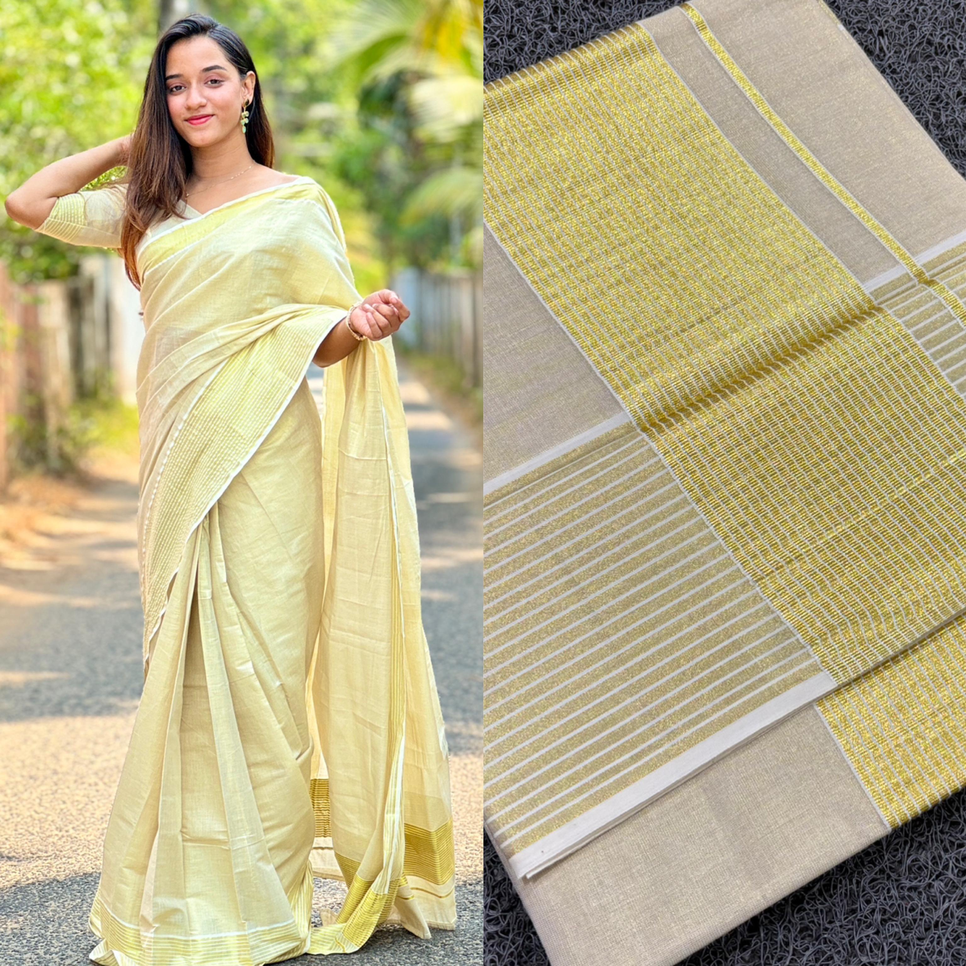 Border lines golden tissue  saree