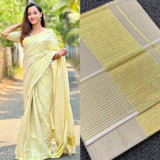 Border lines golden tissue saree - Ready to Wear