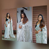 Black lines cotton saree with slub cotton blouse