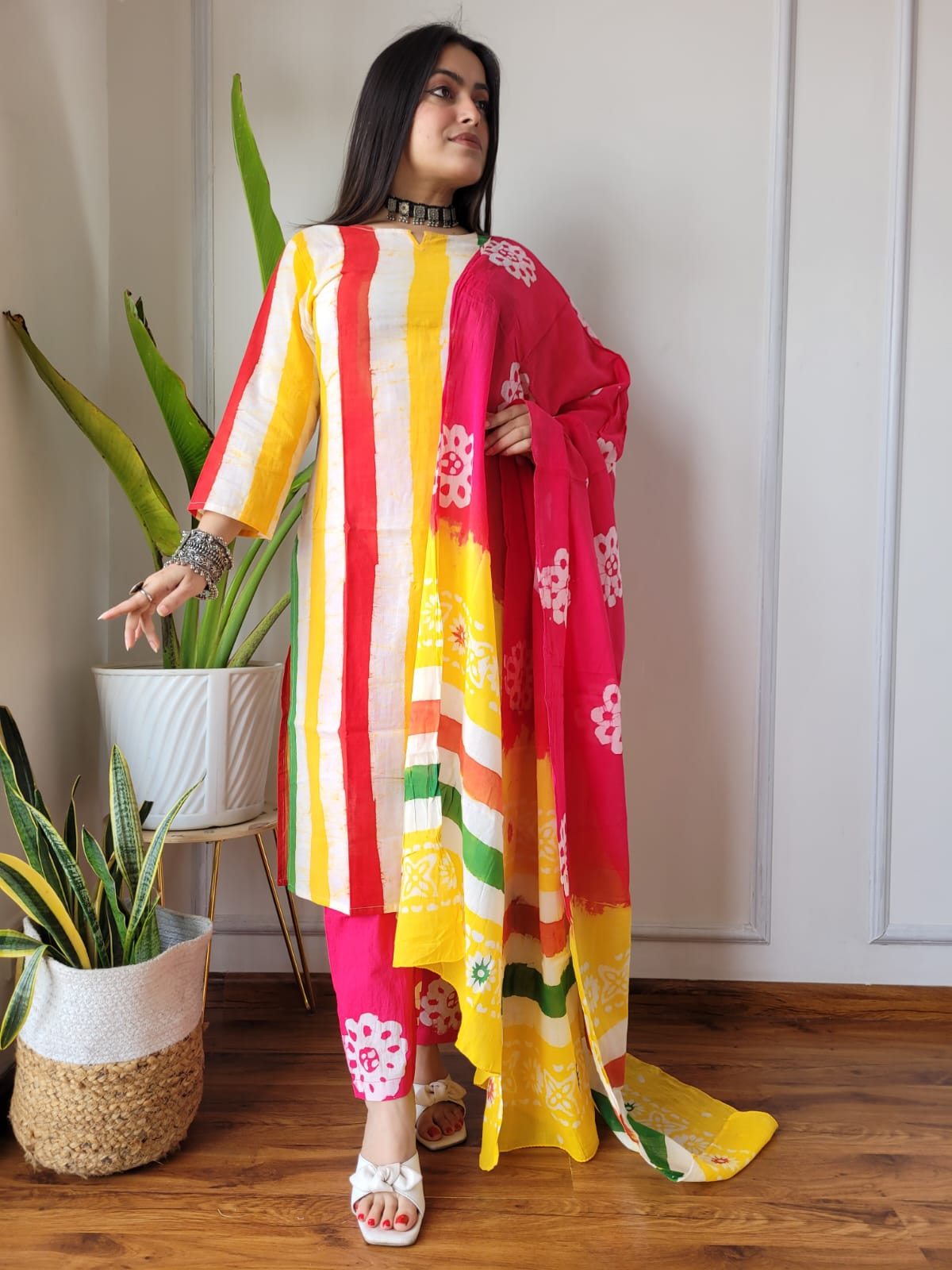 Premium Hand Block Printed Stitched Cotton Kuri With Cotton Dupatta Set