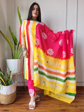 Premium Hand Block Printed Stitched Cotton Kuri With Cotton Dupatta Set