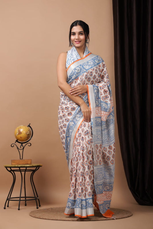 Printed- Hand Block Cotton Saree