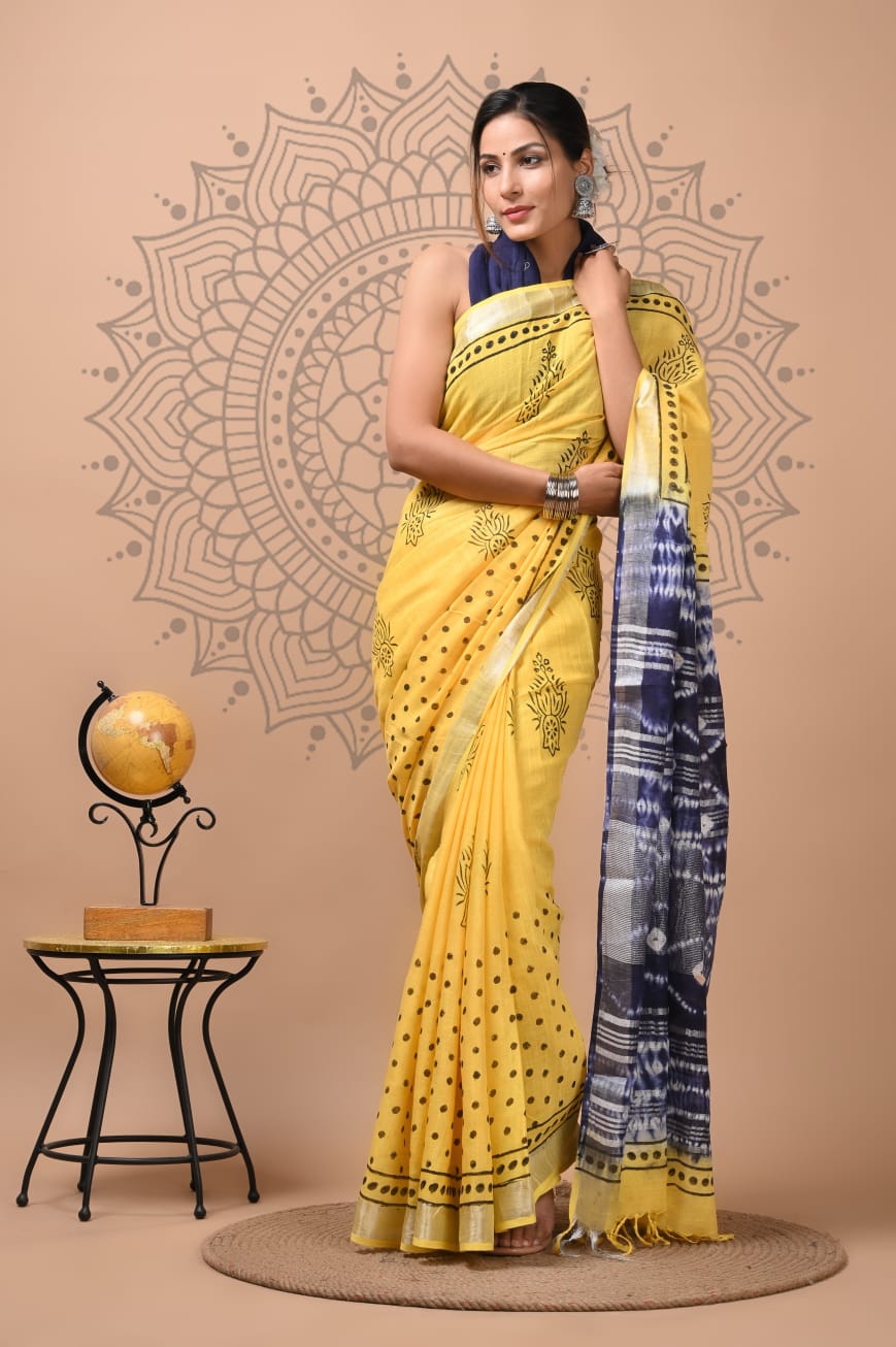 Hand Block Printed Cotton Saree