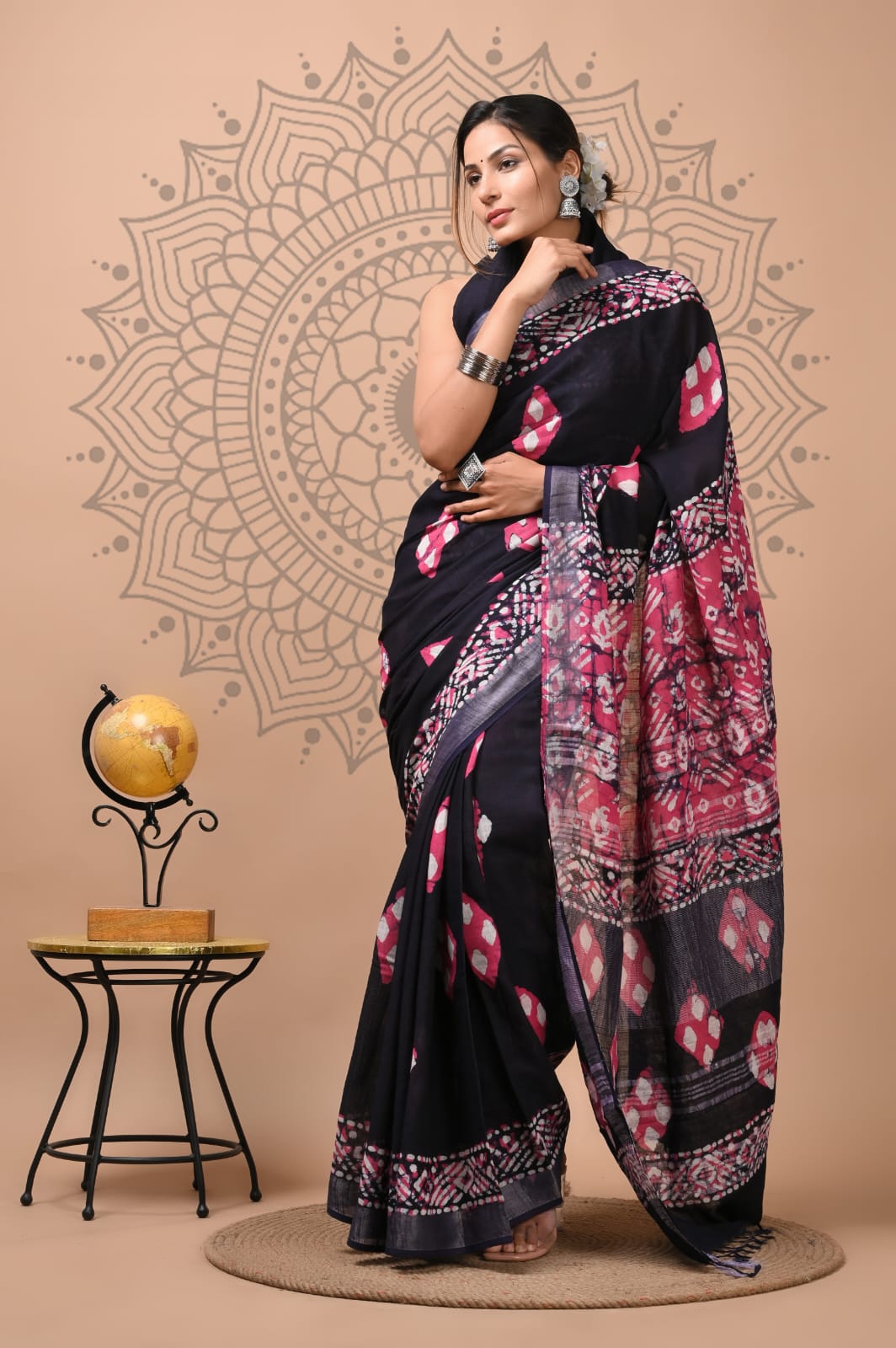 Hand Block Printed cotton mulmul saree