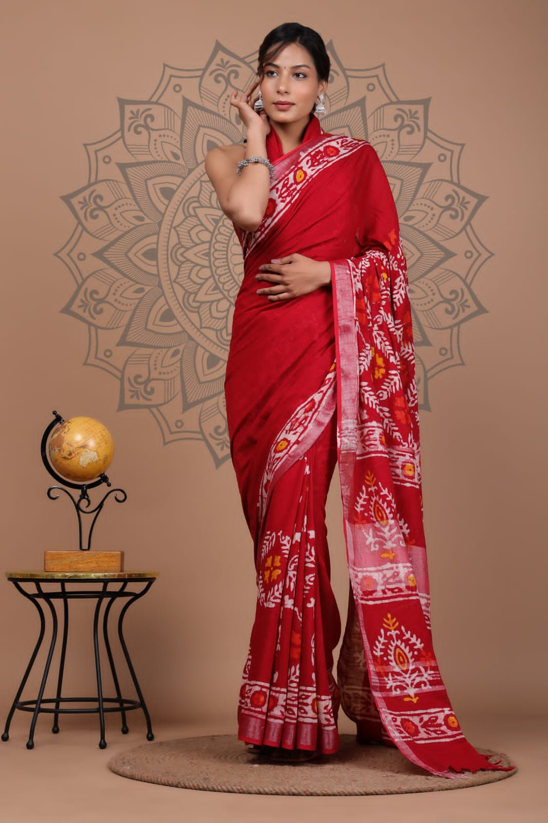 Cotton Saree - Hand Block Printed Mulmul Saree