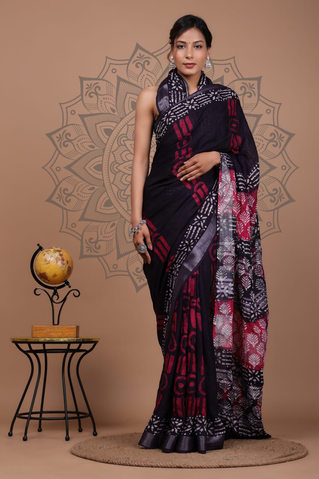 Hand Block Printed cotton mulmul saree