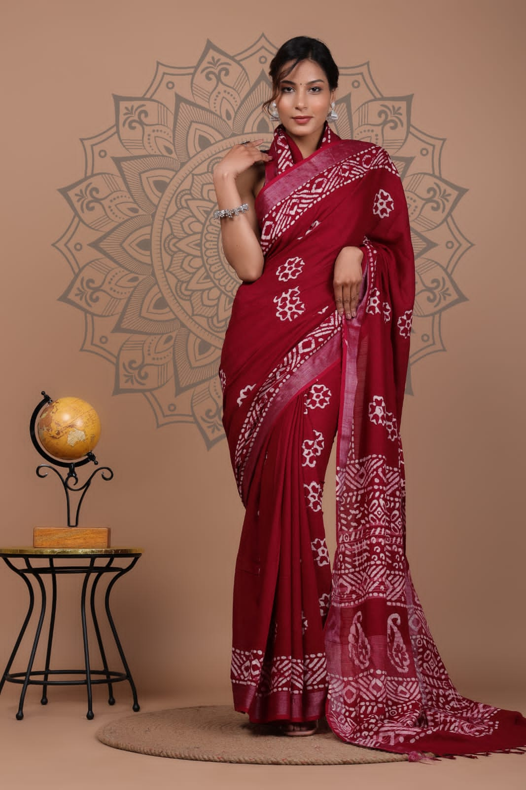 Cotton Saree - Hand Block Printed Mulmul Saree