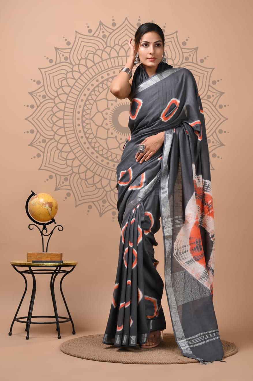 Cotton Saree - Hand Block printed Mulmul Saree