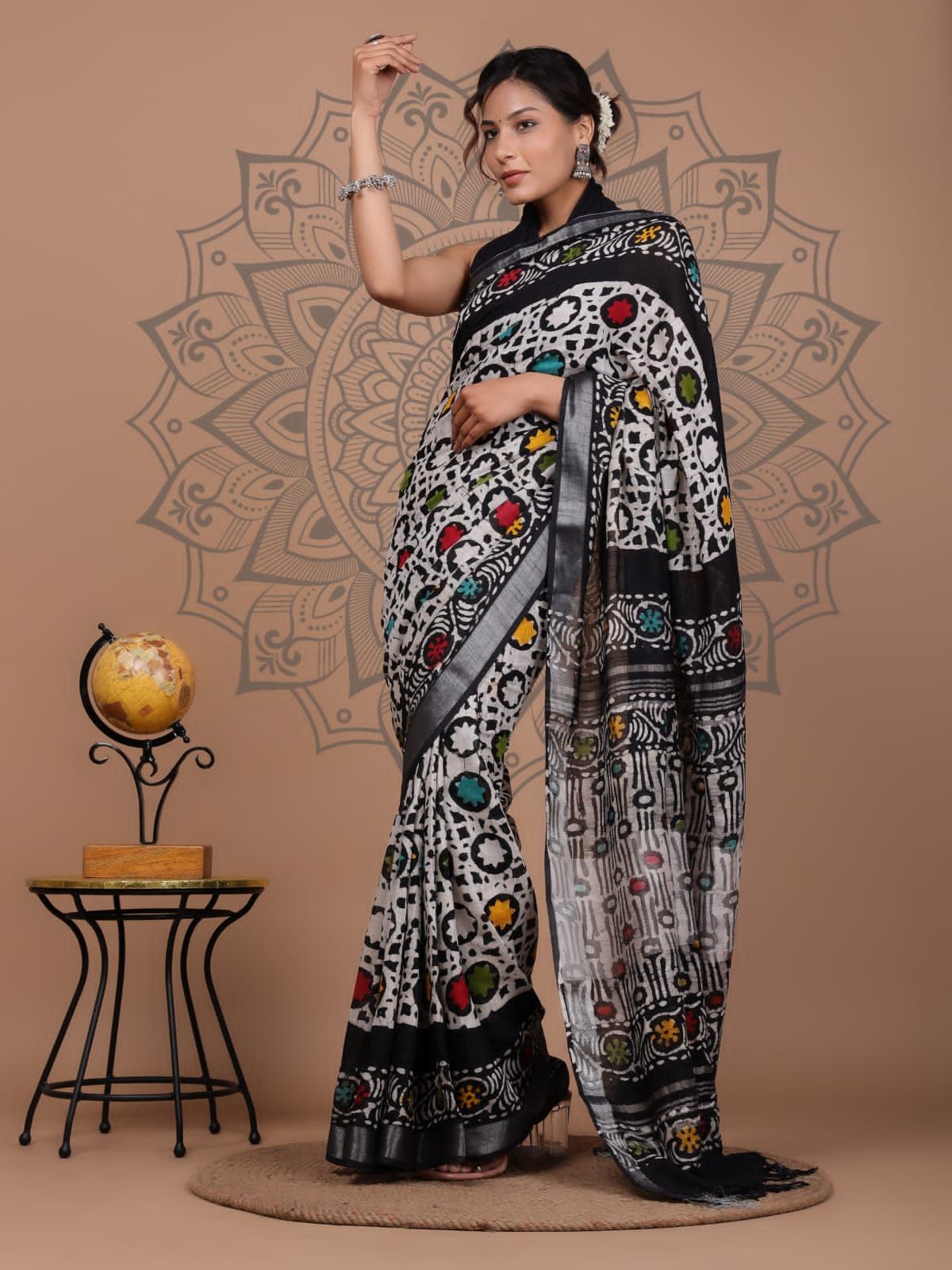 Hand Block Printed Cotton Mulmul Saree