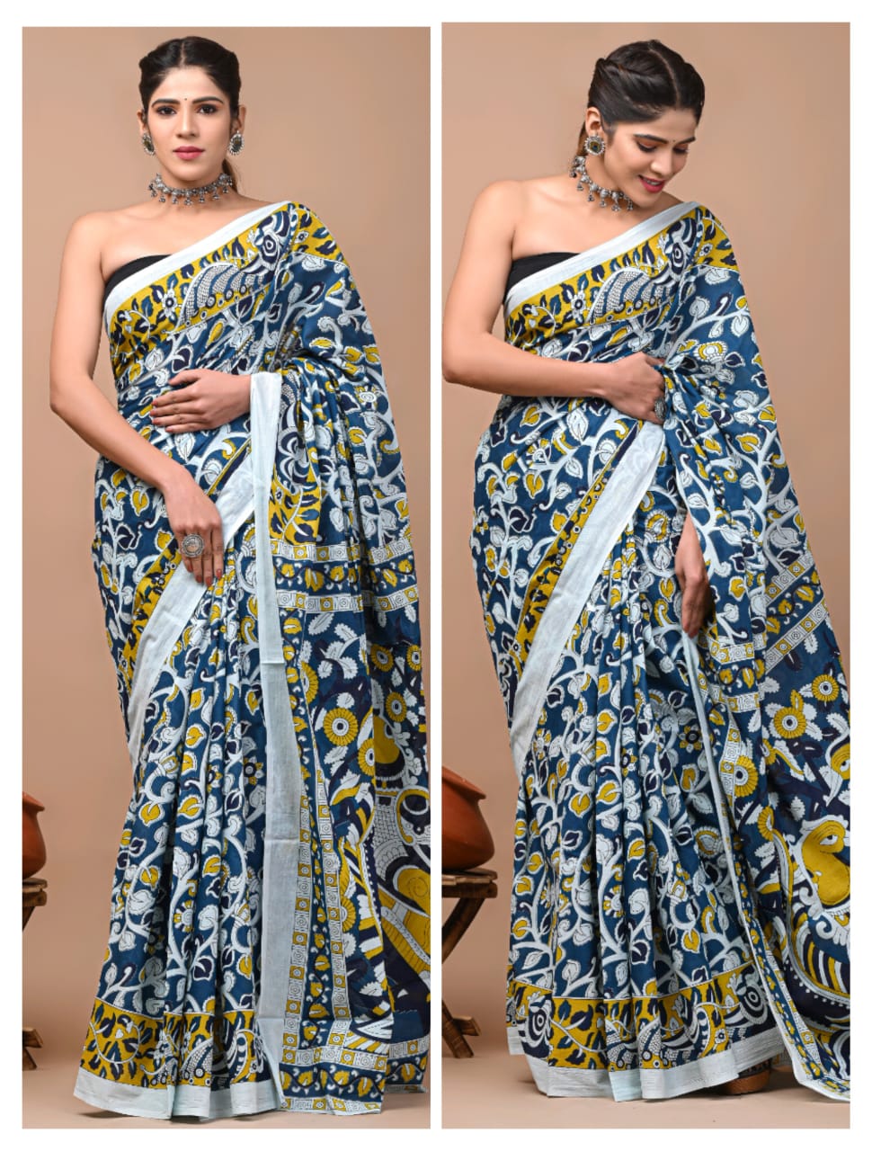 Hand Block Printed Pure Cotton Saree - Various Patterns