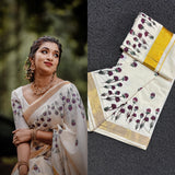 Globe amaranth flower design embroidered Cotton saree with Blouse