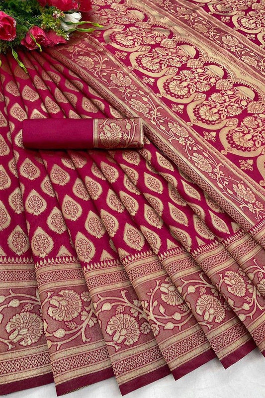 Women's Soft Banarasi Silk Blend Saree With blouse piece