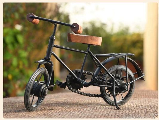 Wooden and Wrought Iron, Small Miniature Cycle-Bicycle (9x7x3 inch, Black)