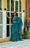 Chinon Saree With Unstitched Embroidery Blouse Piece