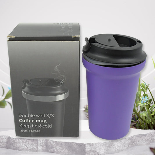 Stainless Steel Vacuum Insulated Coffee Cups Double Walled Travel Mug, Car Coffee Mug with Leak Proof Lid Reusable Thermal Cup for Hot Cold Drinks (1 Pc 350ML)