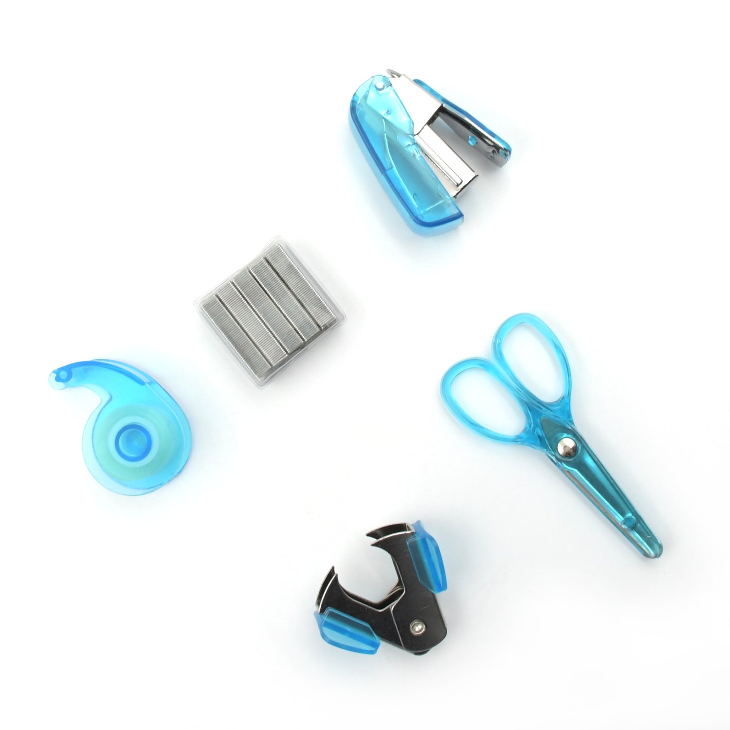 Mini Office Stationery Set, Including Stapler, Scissors, Paper Clips, Tape Dispenser, Transparent Tape, And Staples