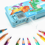 Multipurpose Compass Box, Plastic Double Deck Pencil Case with 2 Compartments for Kids(1 Pc Mix Design)