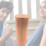 Cup with Straw Reusable Matte Studded Tumbler with Leak Proof Lid Water Cup Travel Mug  BPA Free (1 Pc)