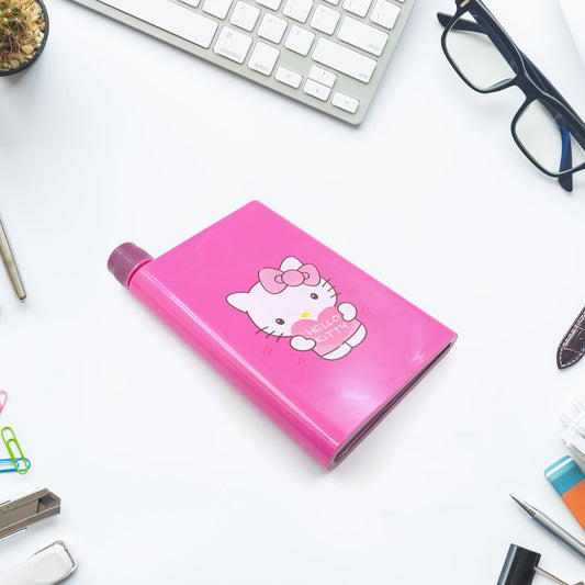 A5 size Flat Portable Notebook Shape Water Bottle With a Cartoon Character Design-Hello Kitty - For School Outdoors and Sports (1 Pc 420ML)